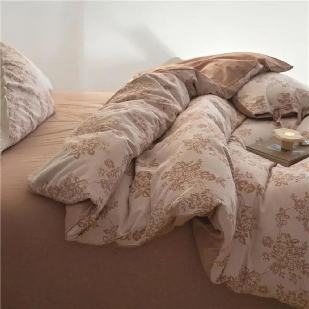 NEW Anthro Pink Floral Jacquard Queen King Linen Cotton Bedding Duvet & Sham Set